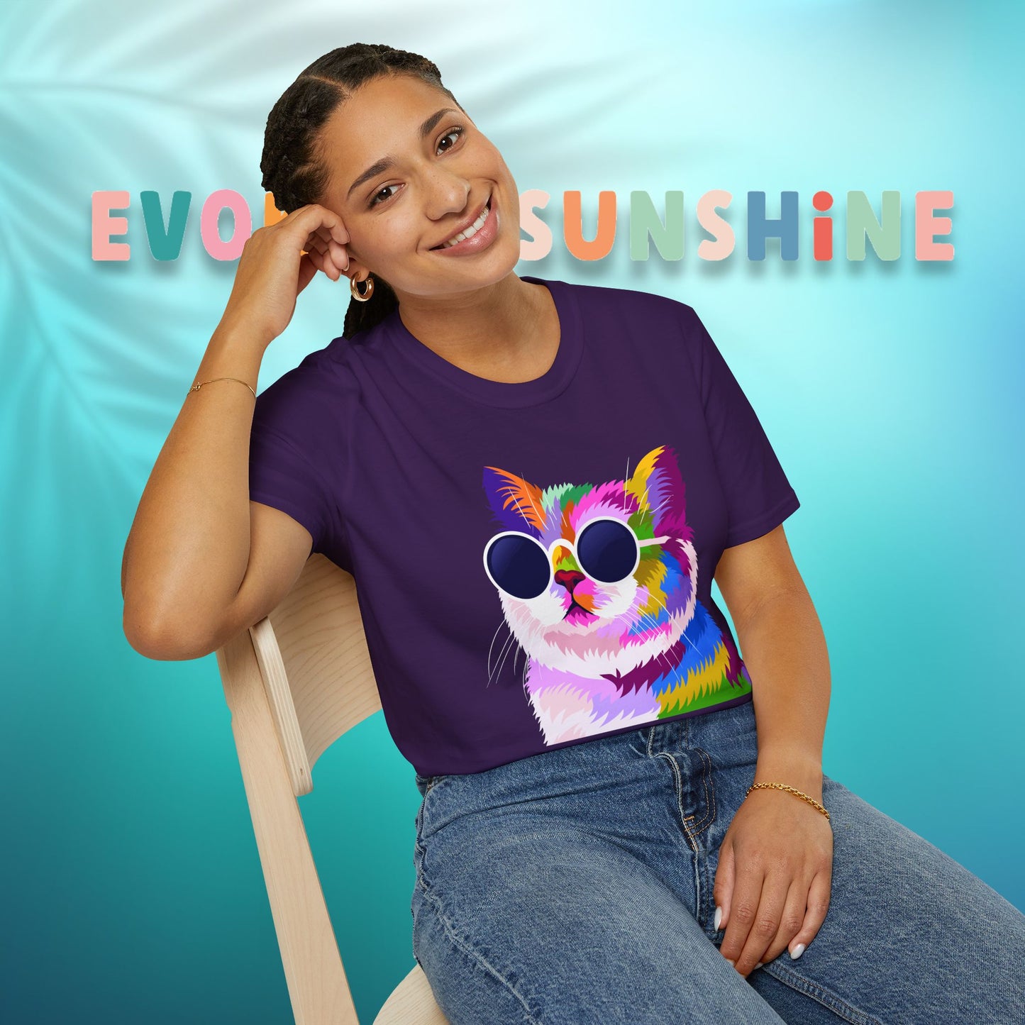 Colorful Cat Art T-Shirt, Fun Tee for Cat Lovers, Vintage Style Graphic Shirt, Cute Pet Gift, Casual Wear for Summer