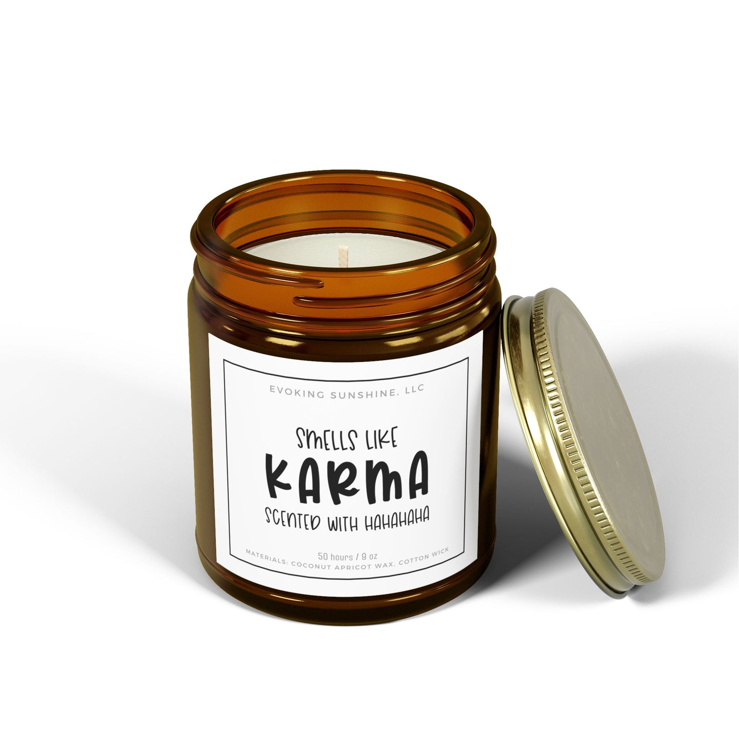 9 oz Scented Candle, 'Smells Like Karma, Scented with Hahahahaha', Hand-Poured in the USA, 9 Scents, Coconut Apricot Wax