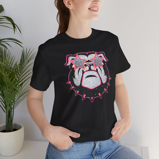 UGA Bulldog Lady Tee in Black, Pink and Silver Faux Glitter