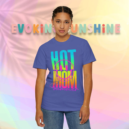 Neon Hot Mom Summer Unisex T-shirt, Neon Smile Face Shirt, Trendy Summer Tee, Cute Smiley Face Top, Casual Summer Apparel