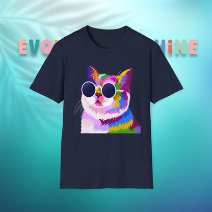 Colorful Cat Art T-Shirt, Fun Tee for Cat Lovers, Vintage Style Graphic Shirt, Cute Pet Gift, Casual Wear for Summer