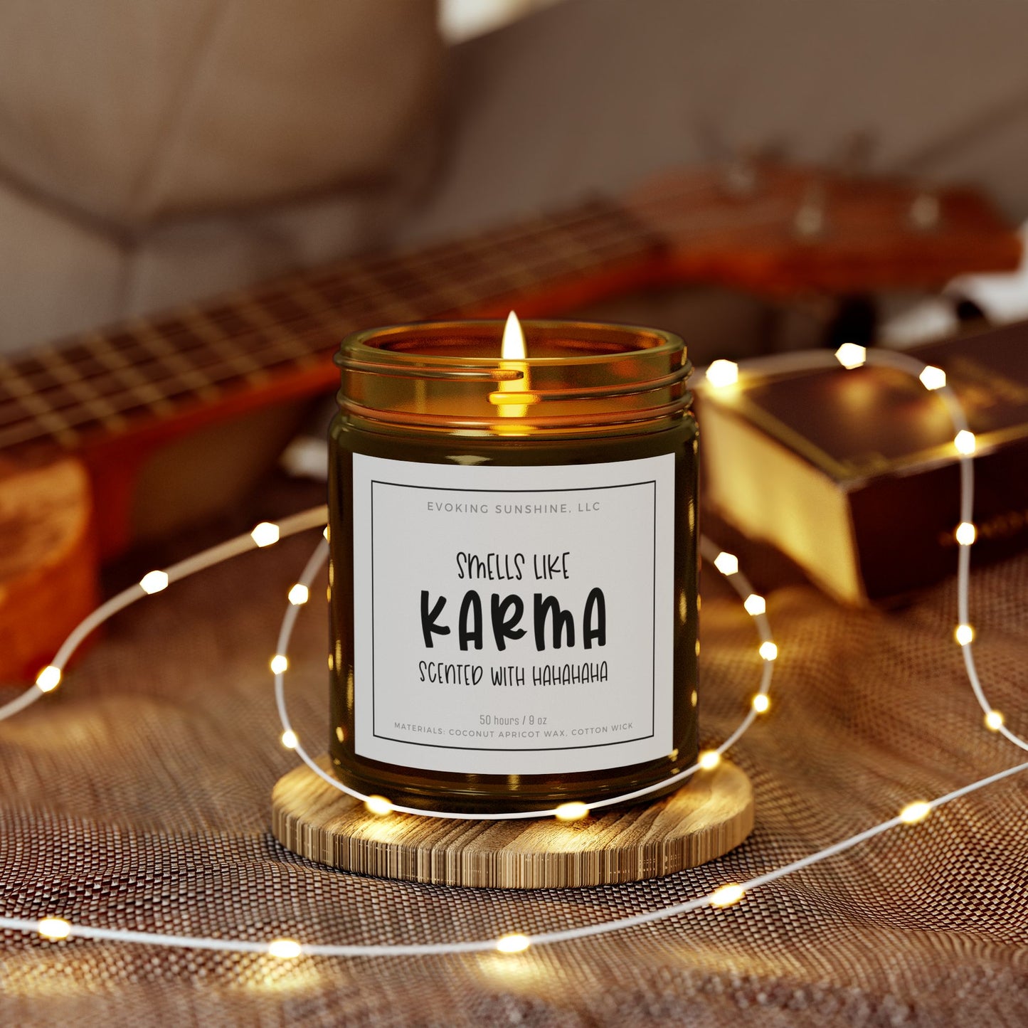 9 oz Scented Candle, 'Smells Like Karma, Scented with Hahahahaha', Hand-Poured in the USA, 9 Scents, Coconut Apricot Wax