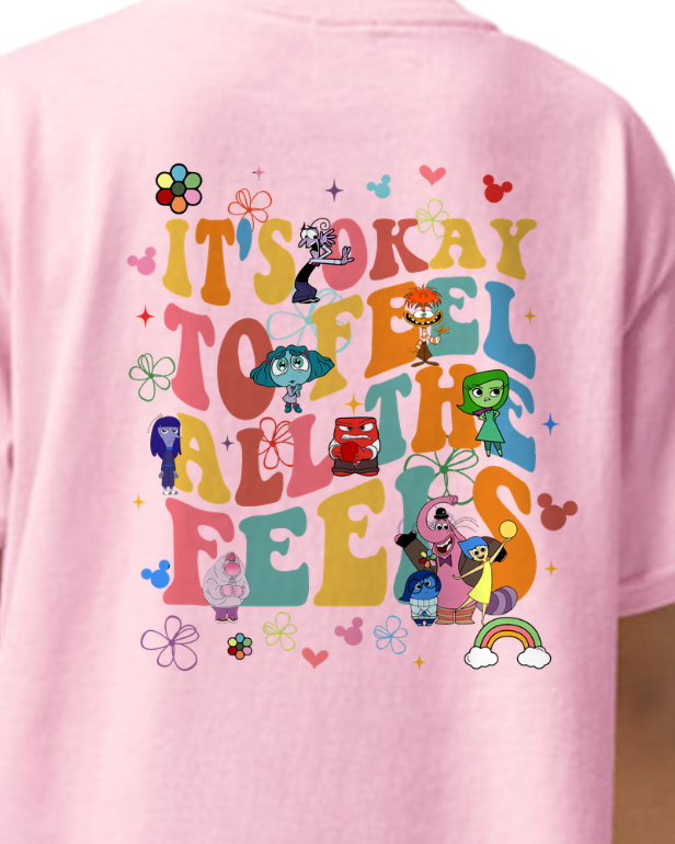 Kids Tee, Inside Out Characters Headshot Design, It's Okay to Feel All the Feels, Joy Sadness Fear Disgust Anger, Children's Shirt