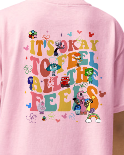 Kids Tee, Inside Out Characters Headshot Design, It's Okay to Feel All the Feels, Joy Sadness Fear Disgust Anger, Children's Shirt