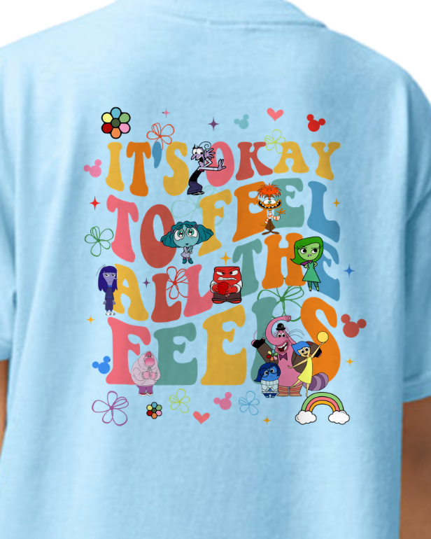 Kids Tee, Inside Out Characters Headshot Design, It's Okay to Feel All the Feels, Joy Sadness Fear Disgust Anger, Children's Shirt