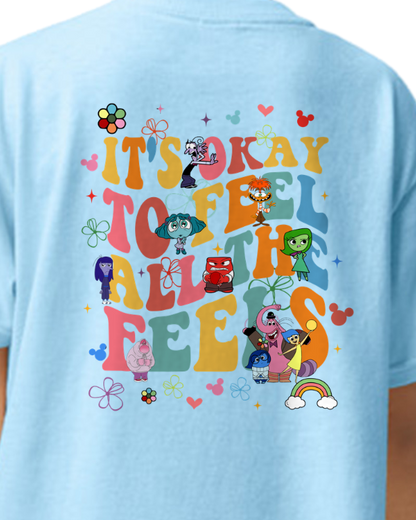 Kids Tee, Inside Out Characters Headshot Design, It's Okay to Feel All the Feels, Joy Sadness Fear Disgust Anger, Children's Shirt