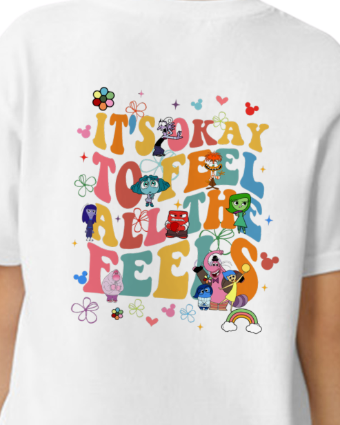 Kids Tee, Inside Out Characters Headshot Design, It's Okay to Feel All the Feels, Joy Sadness Fear Disgust Anger, Children's Shirt