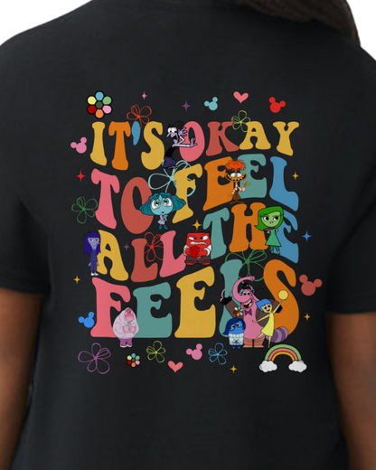 Kids Tee, Inside Out Characters Headshot Design, It's Okay to Feel All the Feels, Joy Sadness Fear Disgust Anger, Children's Shirt