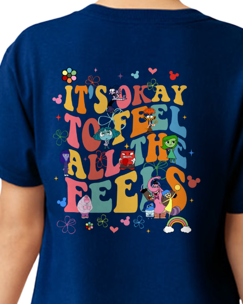 Kids Tee, Inside Out Characters Headshot Design, It's Okay to Feel All the Feels, Joy Sadness Fear Disgust Anger, Children's Shirt