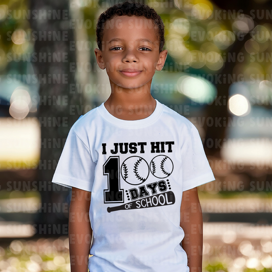 100 Day of School Baseball T-Shirt, School Spirt, Youth shirt, Baseball and bat