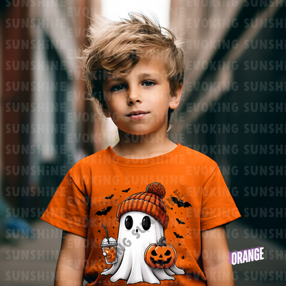 Pumpkin Season Vibes with Cute Ghost - Halloween T-Shirt - Kids Tee