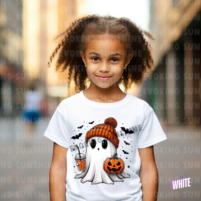 Pumpkin Season Vibes with Cute Ghost - Halloween T-Shirt - Kids Tee