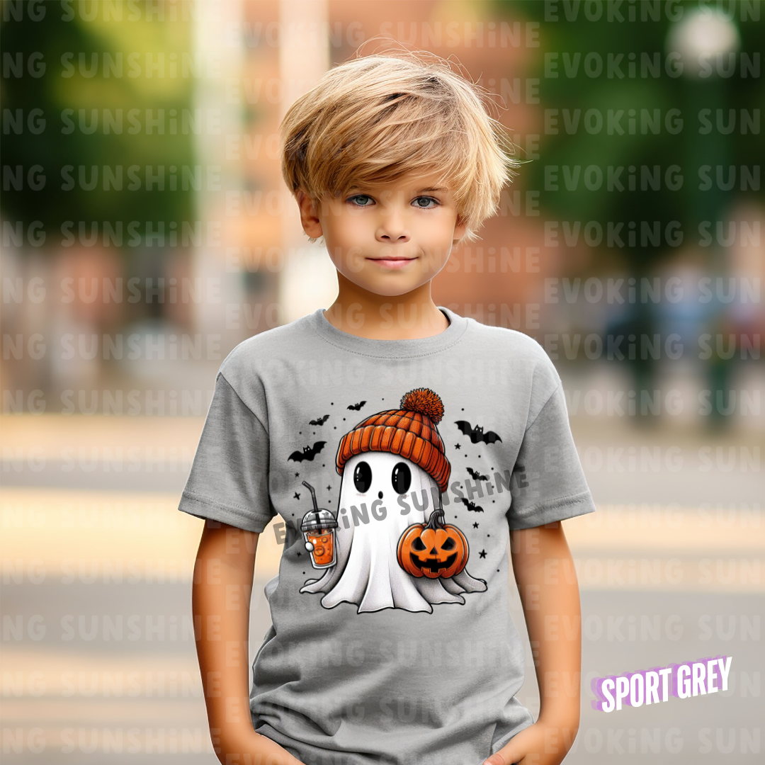 Pumpkin Season Vibes with Cute Ghost - Halloween T-Shirt - Kids Tee