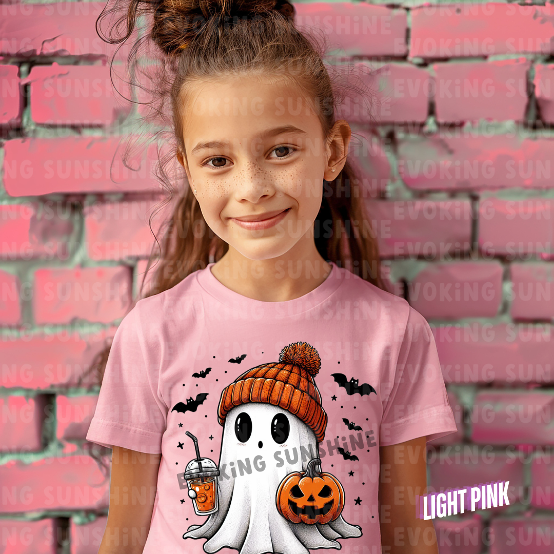 Pumpkin Season Vibes with Cute Ghost - Halloween T-Shirt - Kids Tee