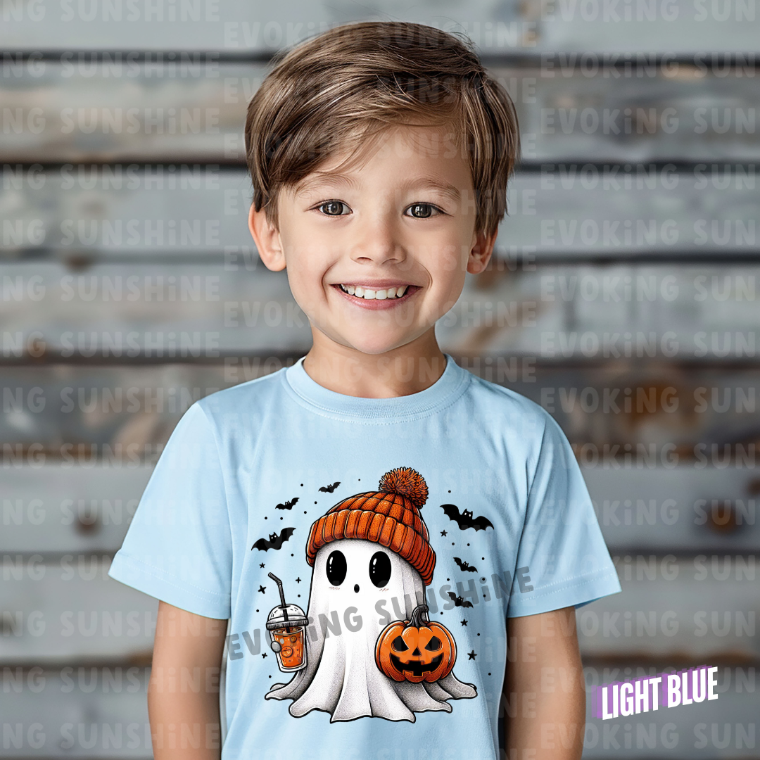 Pumpkin Season Vibes with Cute Ghost - Halloween T-Shirt - Kids Tee