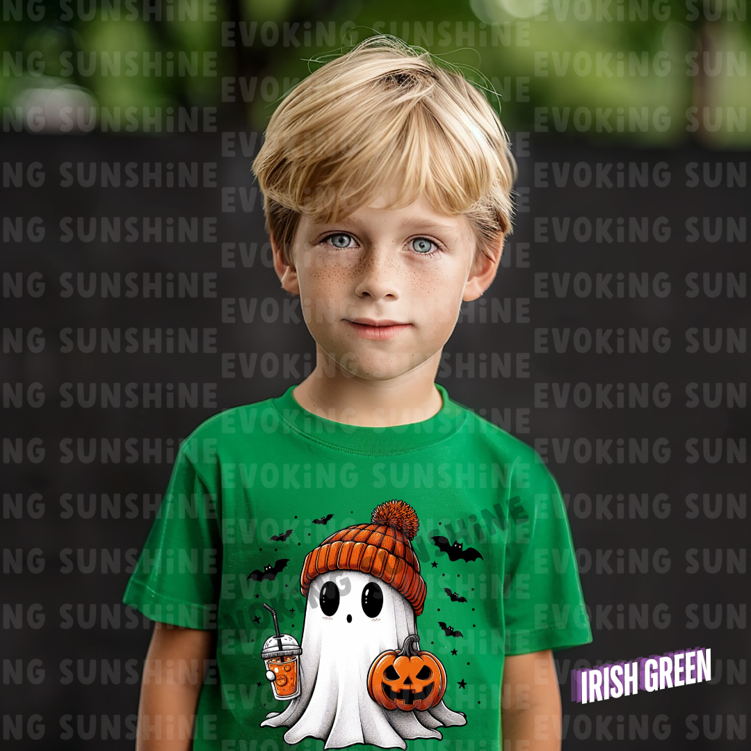 Pumpkin Season Vibes with Cute Ghost - Halloween T-Shirt - Kids Tee