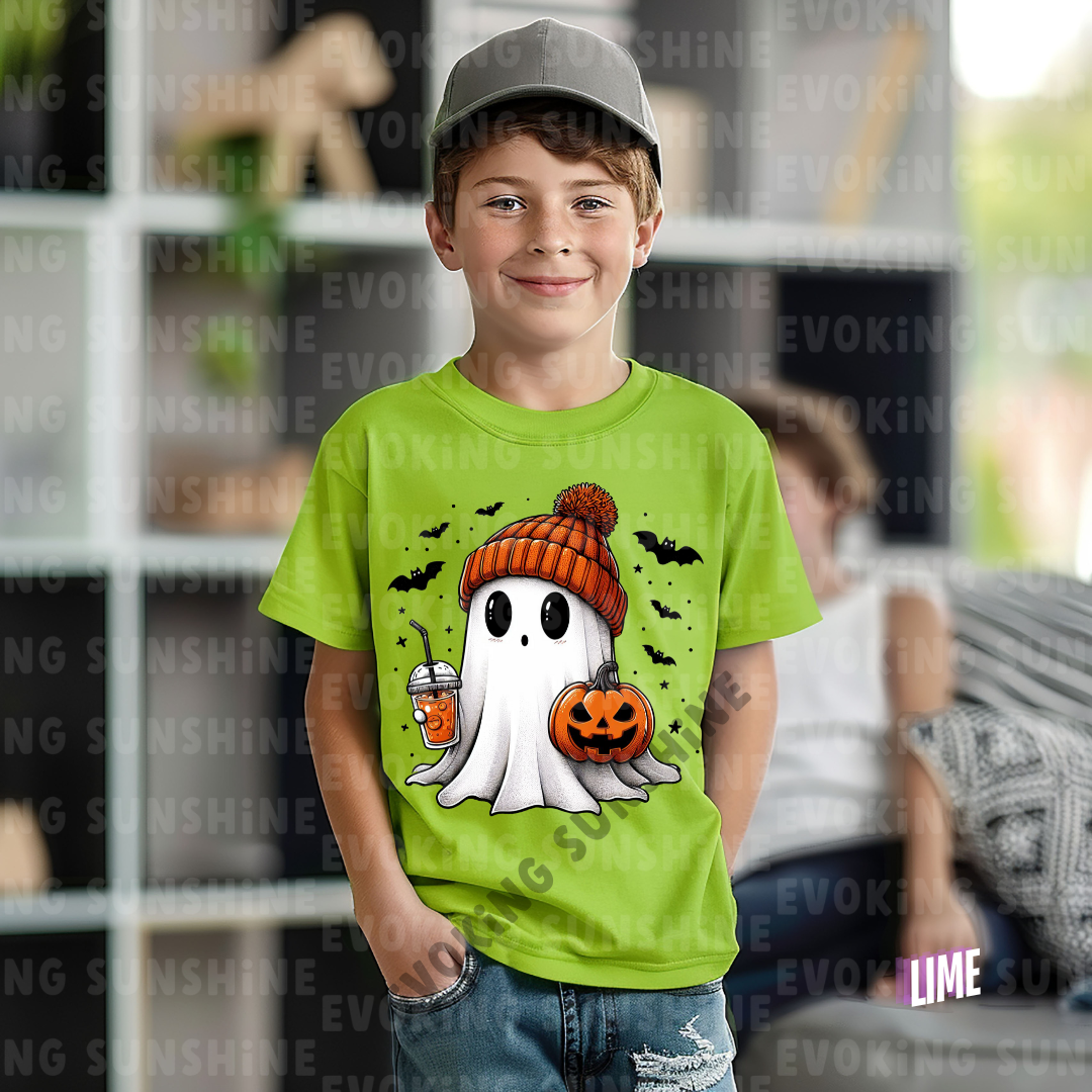 Pumpkin Season Vibes with Cute Ghost - Halloween T-Shirt - Kids Tee