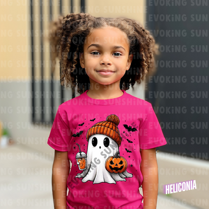 Pumpkin Season Vibes with Cute Ghost - Halloween T-Shirt - Kids Tee