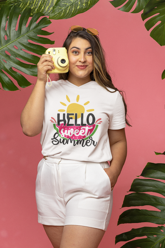 Hello Sweet Summer Graphic Tee, Watermelon and Sunshine